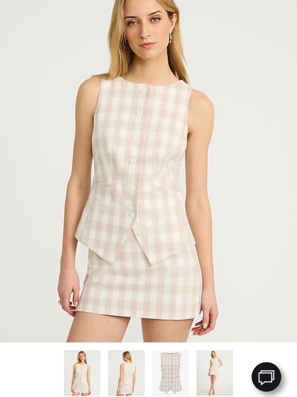 Sleeveless Gingham Button Front Top in Beige and White L XL 14 NWOT